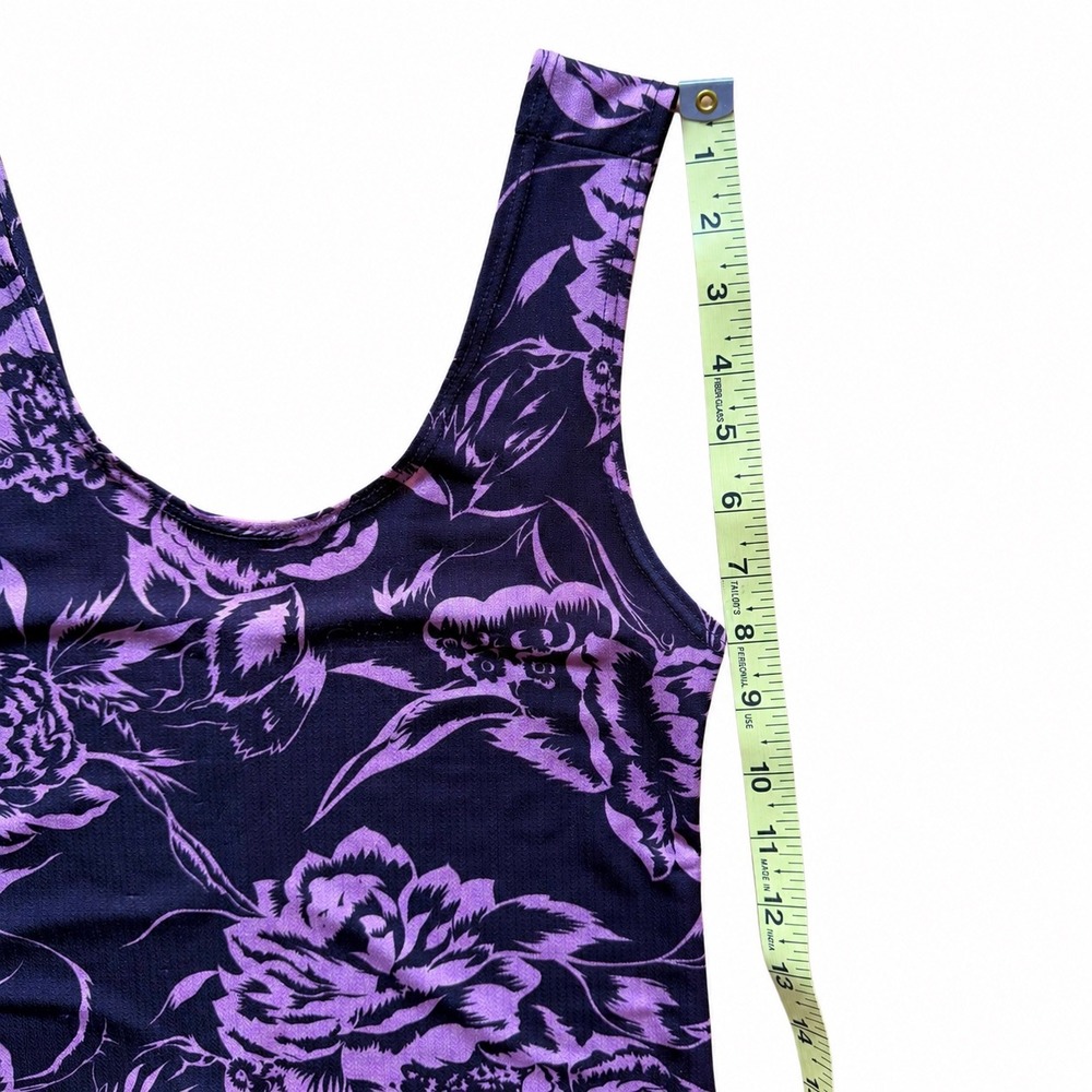 Floral Midi Dress Plum Purple Sleeveless Scoop Neck Tank Style Stretch Medium - Picture 4 of 4